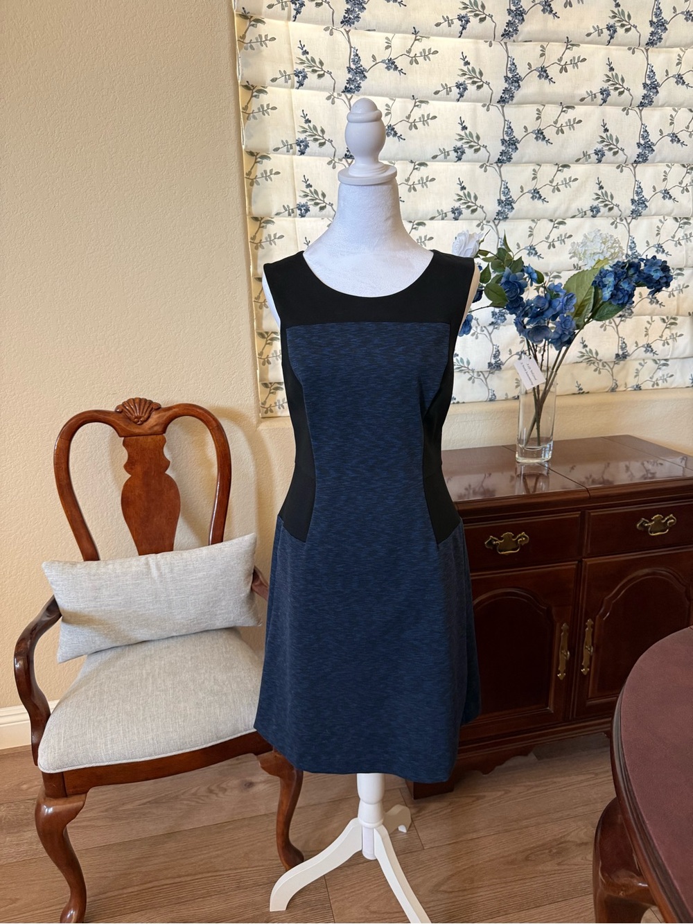 LOFT Navy and Black Ponte Sheath Dress